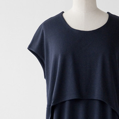 HANNAH by beaumont organic HARRIET フレンチスリーブワンピース（NAVY ）